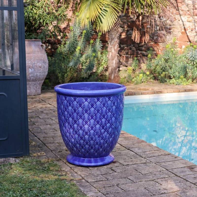 Glasierter Pflanzkübel "Indigo Provence" in Kobaltblau Höhe 30,5 bis 54 cm