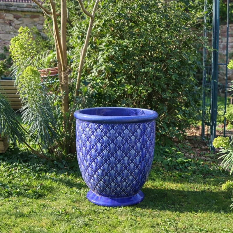 Glasierter Pflanzkübel "Indigo Provence" in Kobaltblau Höhe 30,5 bis 54 cm