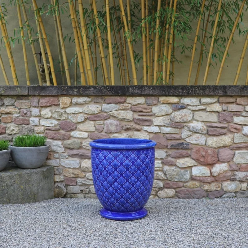 Glasierter Pflanzkübel "Indigo Provence" in Kobaltblau Höhe 30,5 bis 54 cm