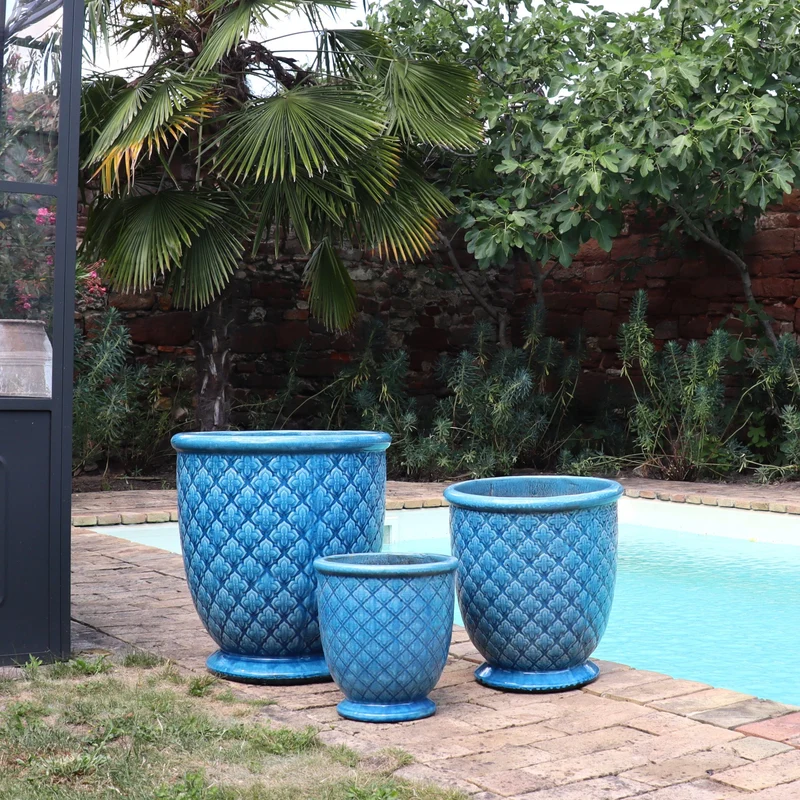 Türkis glasierter Blumentopf "Azur Provence" Höhe 30,5 bis 54 cm