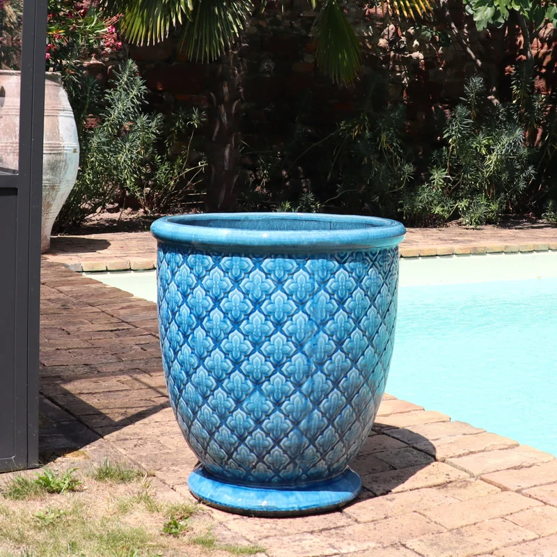 Türkis glasierter Blumentopf "Azur Provence" Höhe 30,5 bis 54 cm
