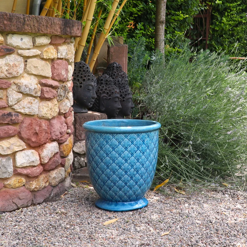 Türkis glasierter Blumentopf "Azur Provence" Höhe 30,5 bis 54 cm