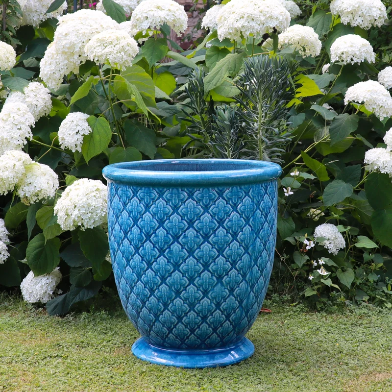 Türkis glasierter Blumentopf "Azur Provence" Höhe 30,5 bis 54 cm
