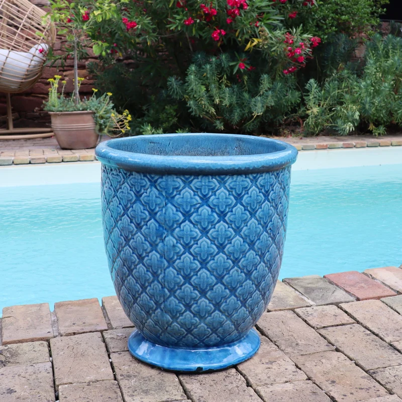 Türkis glasierter Blumentopf "Azur Provence" Höhe 30,5 bis 54 cm