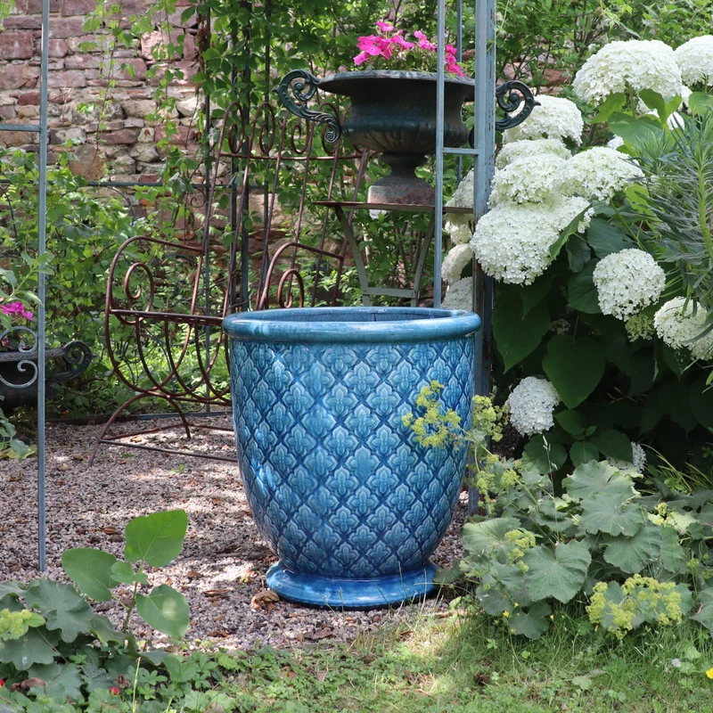 Türkis glasierter Blumentopf "Azur Provence" Höhe 30,5 bis 54 cm