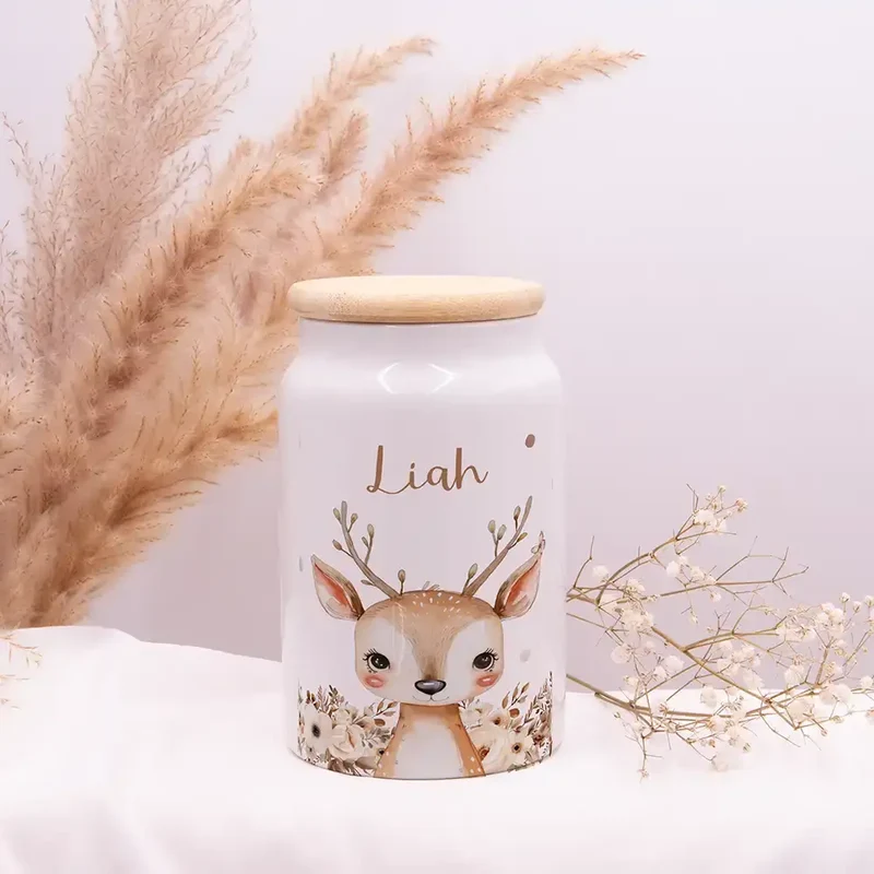 Personalisierbare Keksdose mit Name - Baby Reh