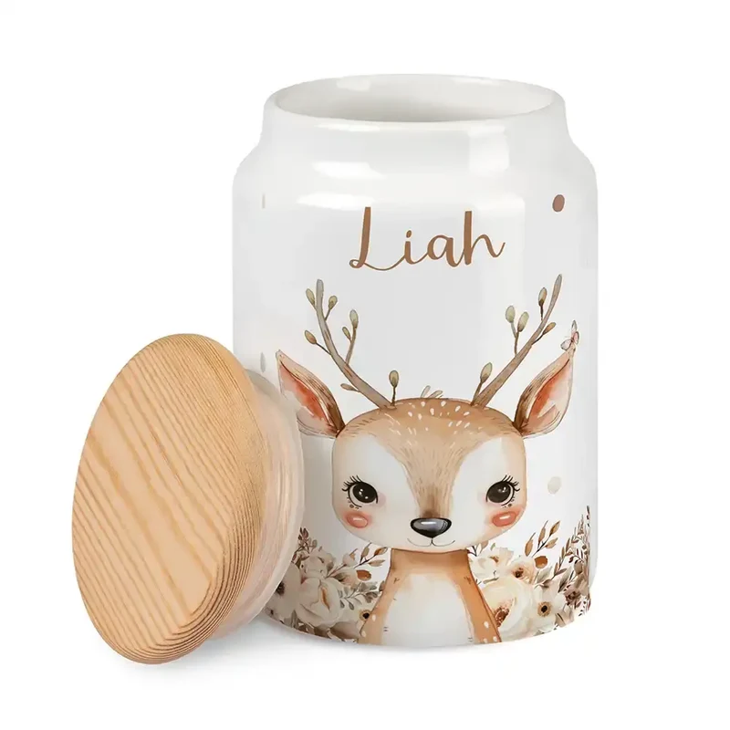 Personalisierbare Keksdose mit Name - Baby Reh