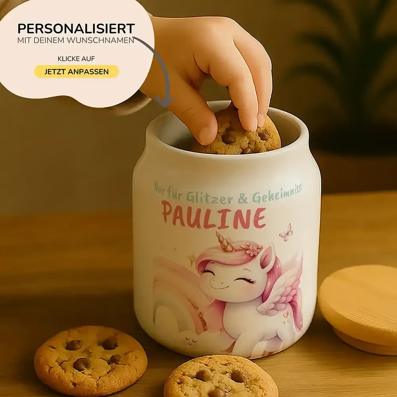 Personalisierbare Keksdose mit Name - Zauberhaftes Einhoen