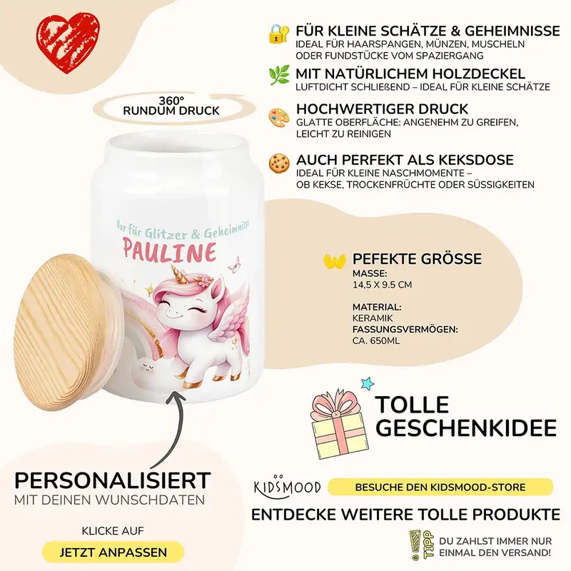Personalisierbare Keksdose mit Name - Zauberhaftes Einhoen