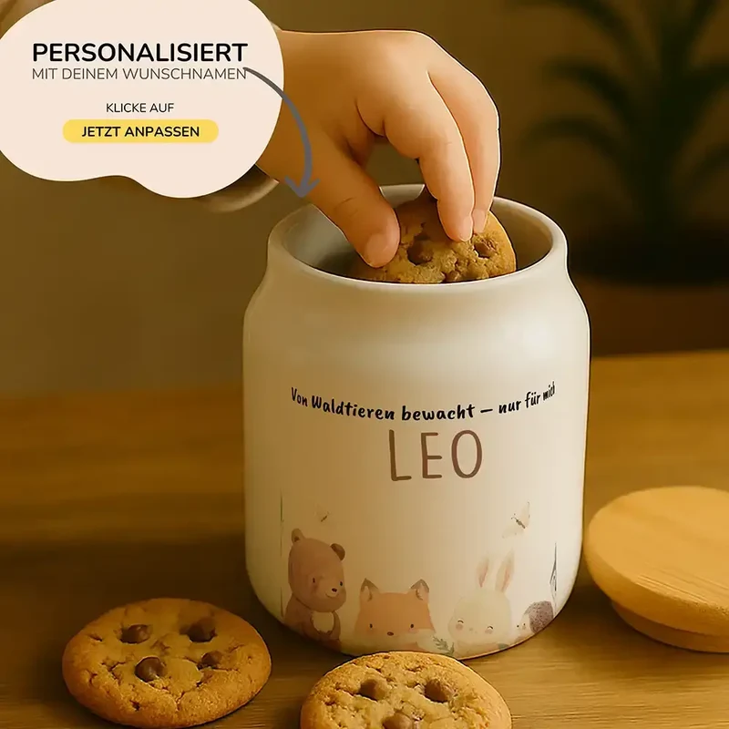 Personalisierbare Keksdose mit Name - Niedlicche Waldtiere