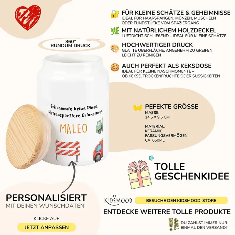 Personalisierbare Keksdose mit Name - Baustelle