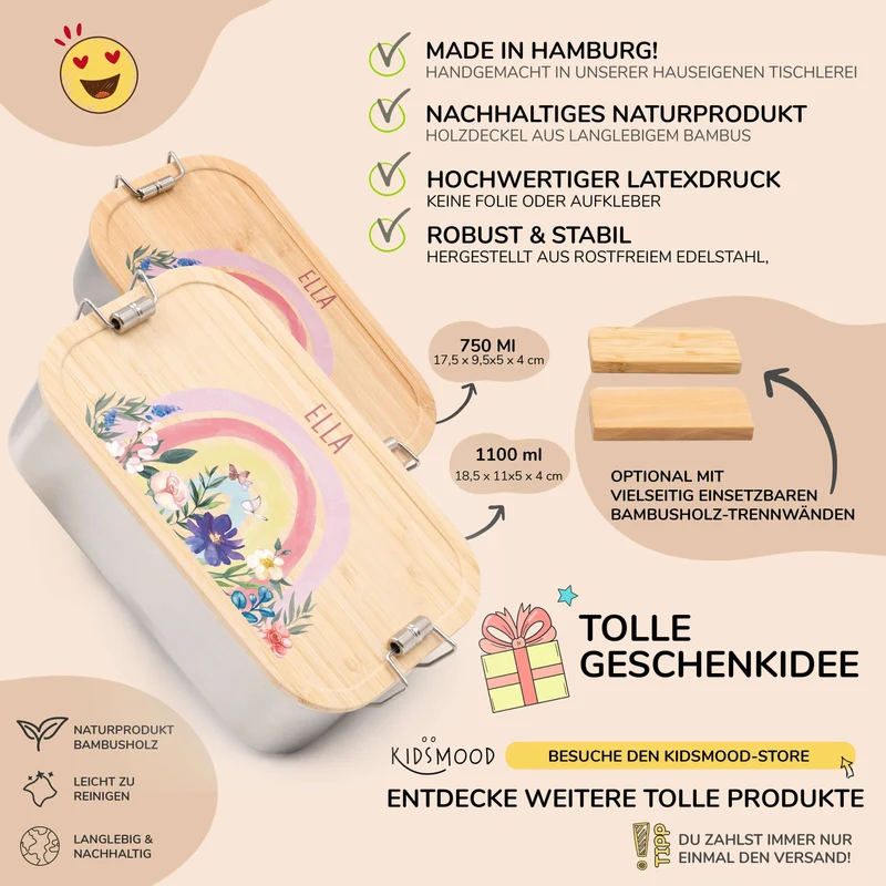 Brotdose Kinder personalisiert - Regenbogen