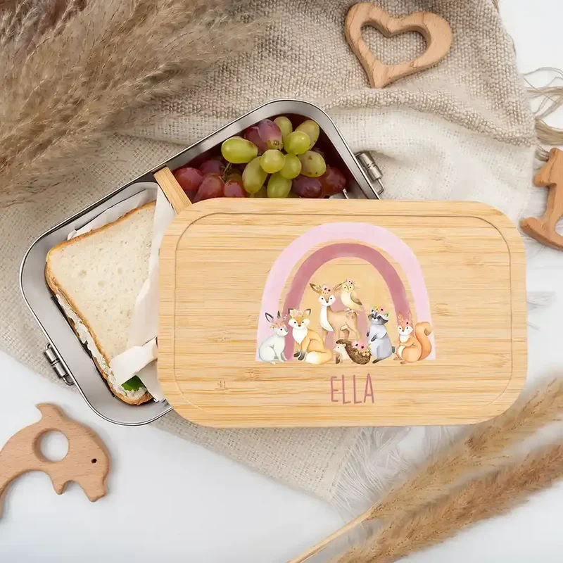 Brotdose Kinder personalisiert - Regenbogen Waldtiere