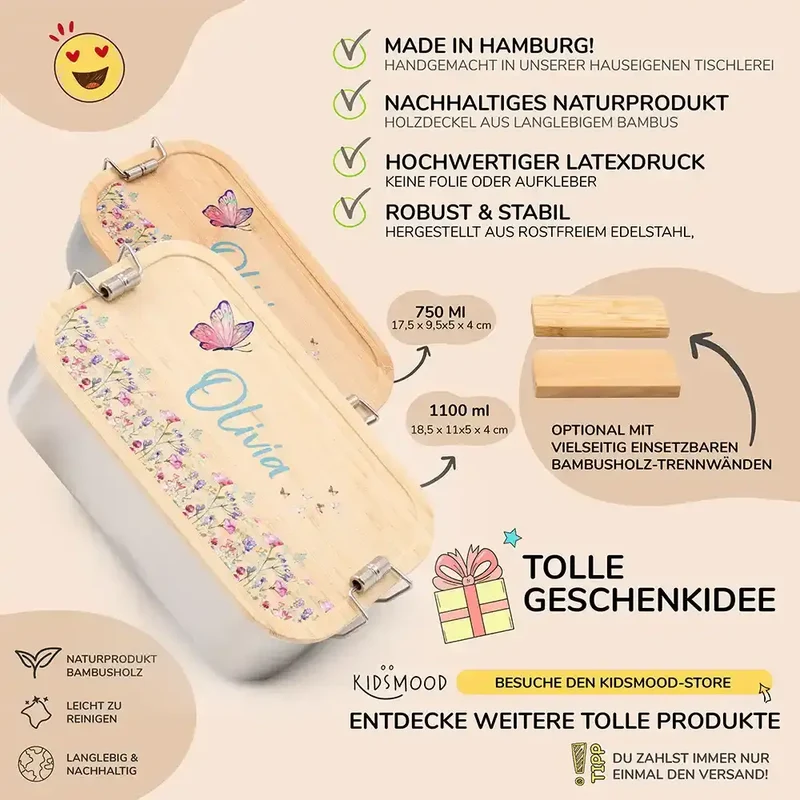 Brotdose Kinder personalisiert - Blumenpark