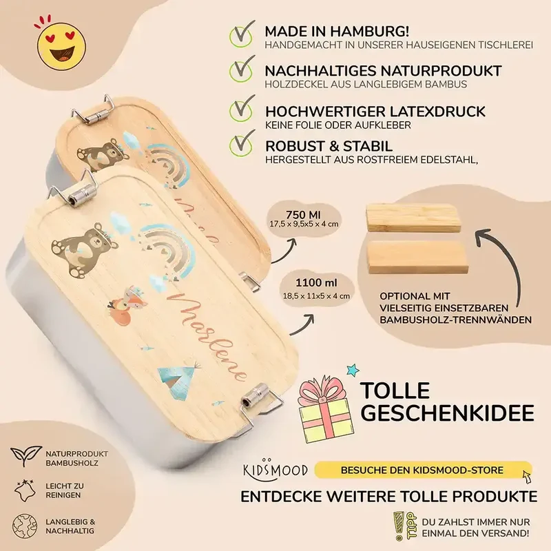 Brotdose Kinder personalisiert - Tipi