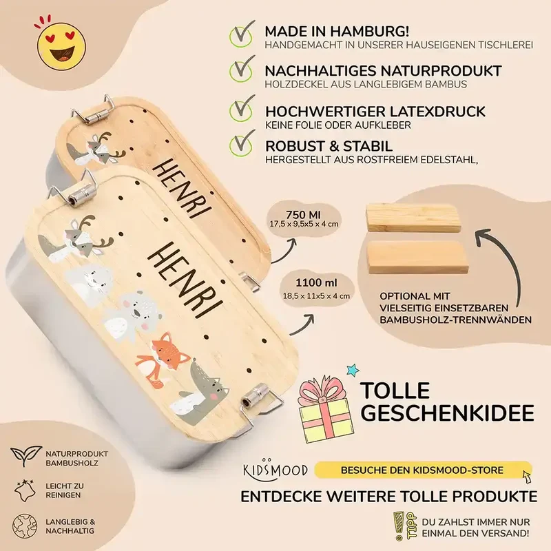 Brotdose Kinder personalisiert - Winter Animals