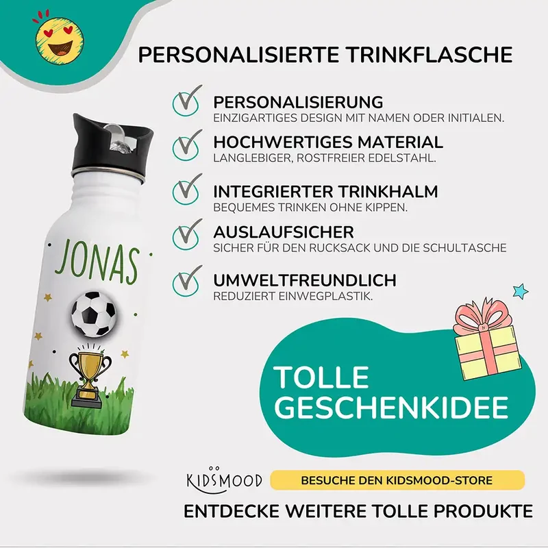 Trinkflasche Kinder Edelstahl - Fußball Champion