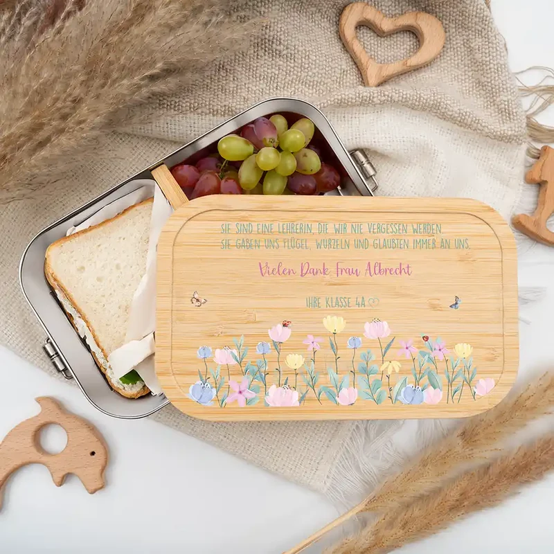Brotdose personalisiert als Abschiedsgeschenk Blumenwiese