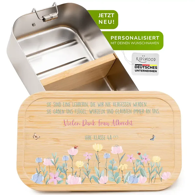 Brotdose personalisiert als Abschiedsgeschenk Blumenwiese
