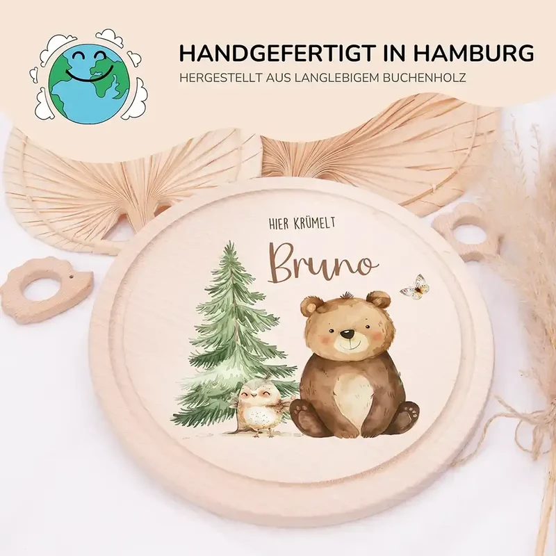 Rundes personalisiertes Frühstücksbrettchen Papa Bär mit Namen für Kinder