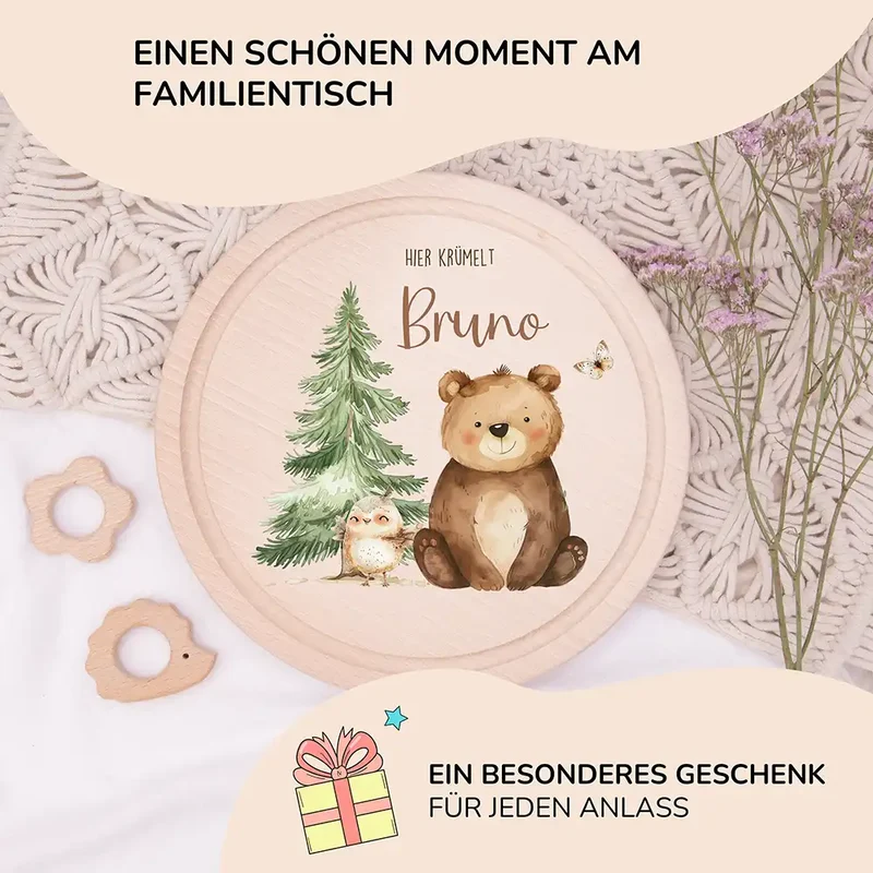 Rundes personalisiertes Frühstücksbrettchen Papa Bär mit Namen für Kinder