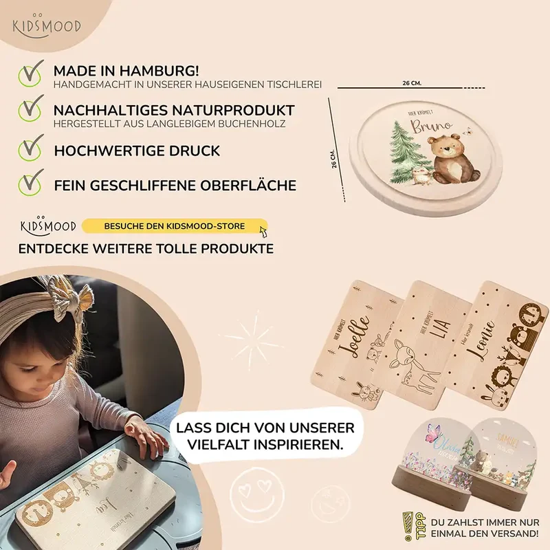 Rundes personalisiertes Frühstücksbrettchen Papa Bär mit Namen für Kinder