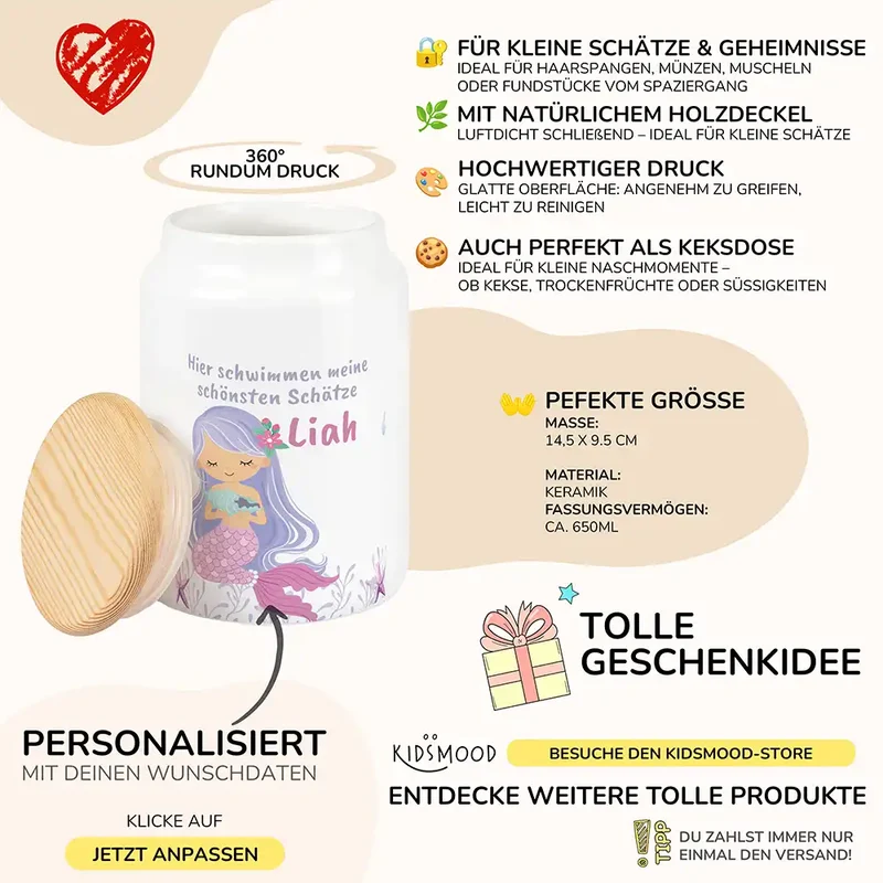 Personalisierbare Keksdose mit Name - Meerjungfrau