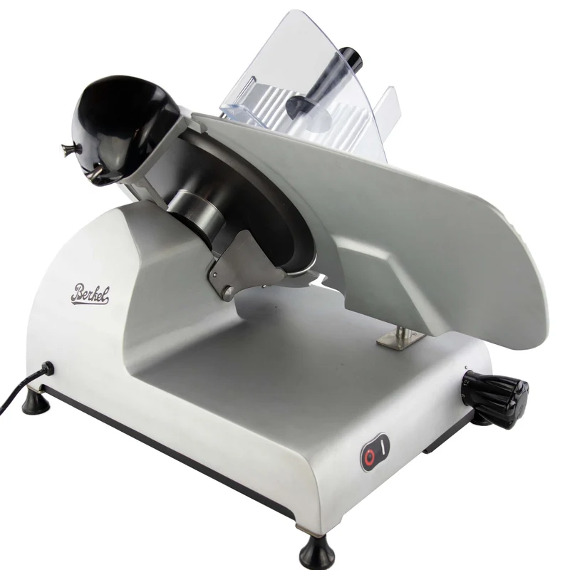 Berkel Red Line 220 Grau Teflon, Original Profi-Aufschnittmaschine, Messerdurchmesser 22 cm + Einlegebrett Eichenholz