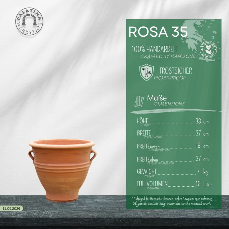 winterhartes Terracotta Pflanzgefäß "Rosa", H=35 cm