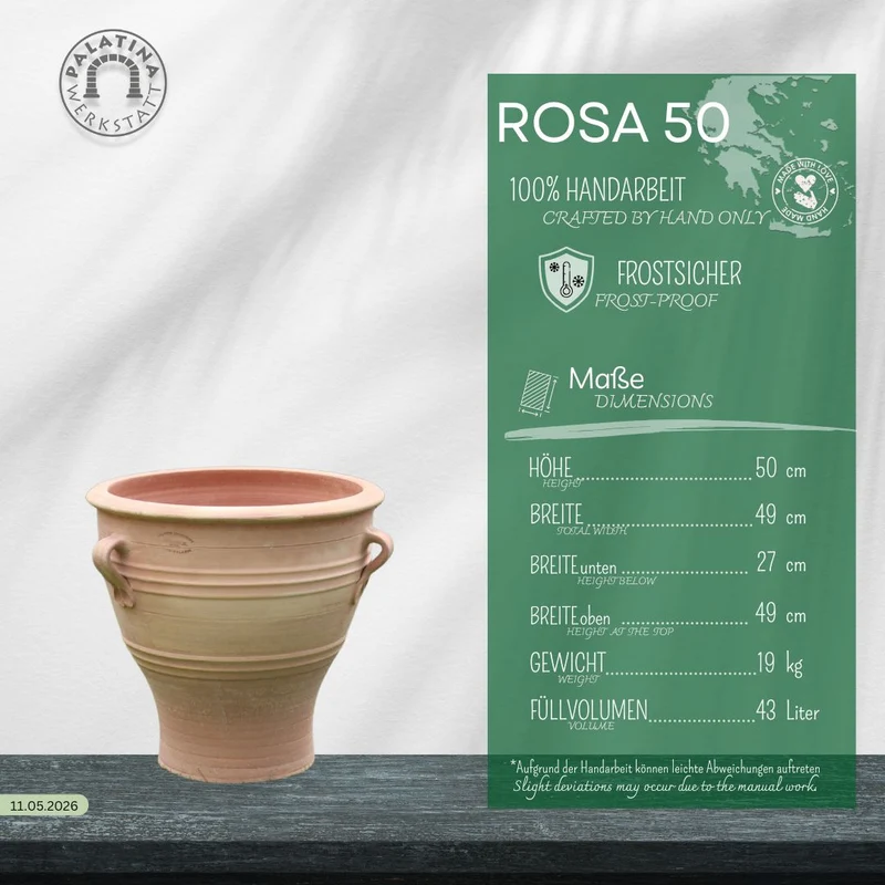 winterhartes Terracotta Pflanzgefäß "Rosa", H=50 cm