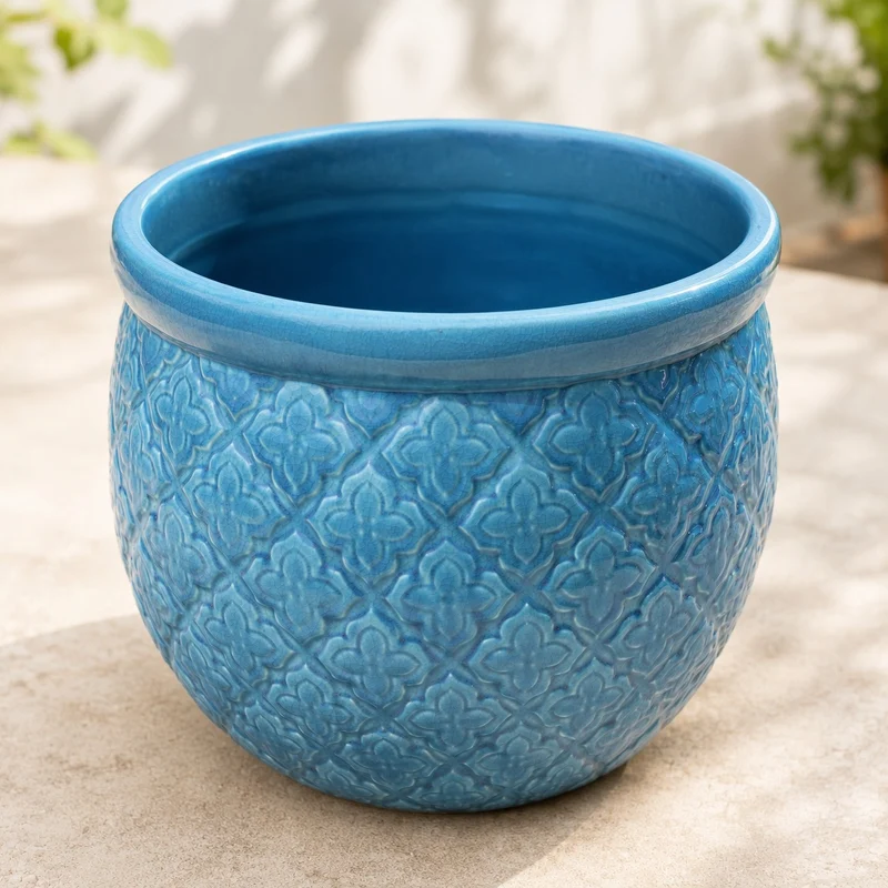 Türkis glasierter Pflanzkübel „Azur Occitanie“ Durchmesser 28 bis 46 cm