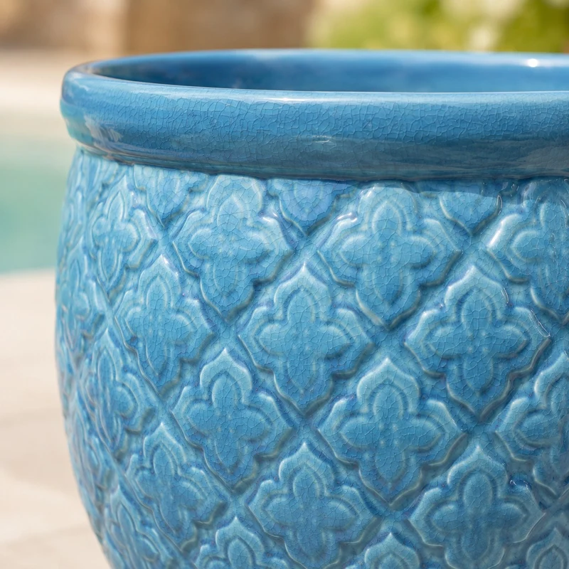 Türkis glasierter Pflanzkübel „Azur Occitanie“ Durchmesser 28 bis 46 cm