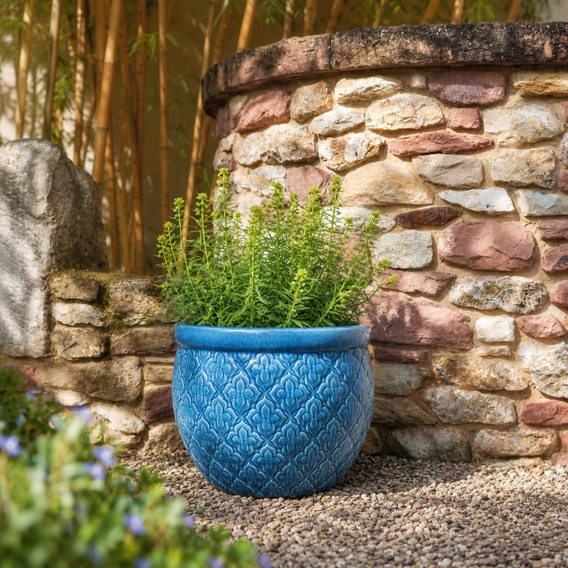 Türkis glasierter Pflanzkübel „Azur Occitanie“ Durchmesser 28 bis 46 cm