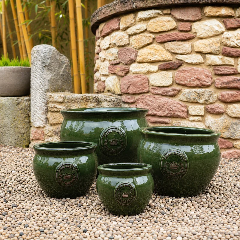 Bauchiger glasierter Pflanztopf "Royal Garden Green" Durchmesser 16-38cm