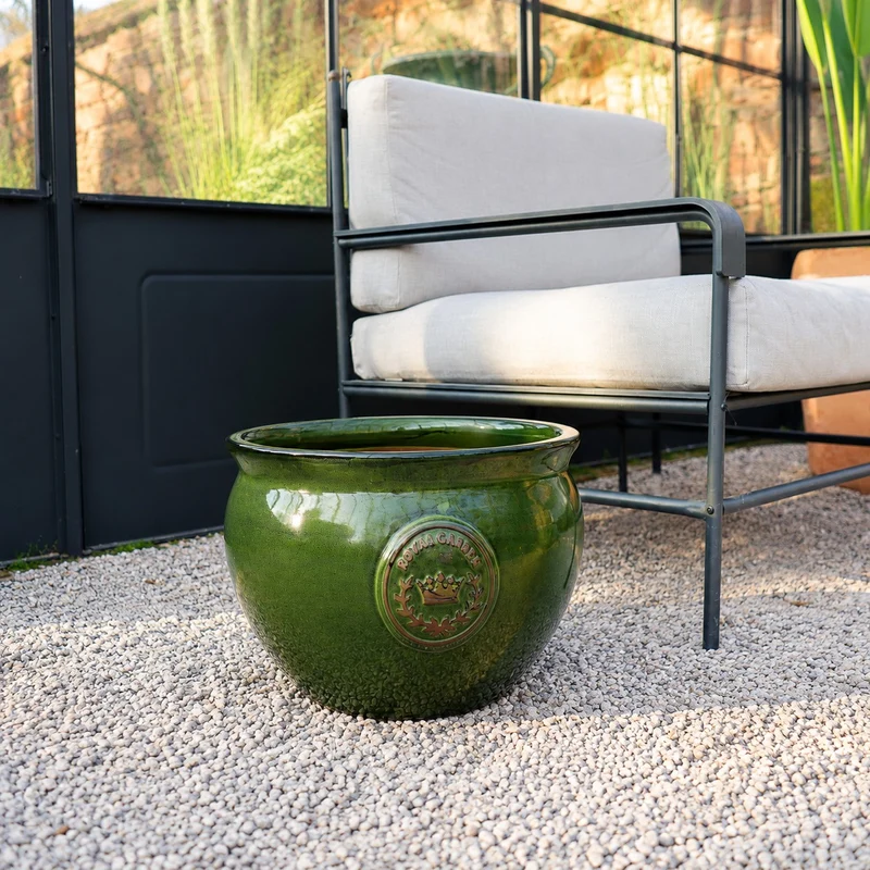 Bauchiger glasierter Pflanztopf "Royal Garden Green" Durchmesser 16-38cm