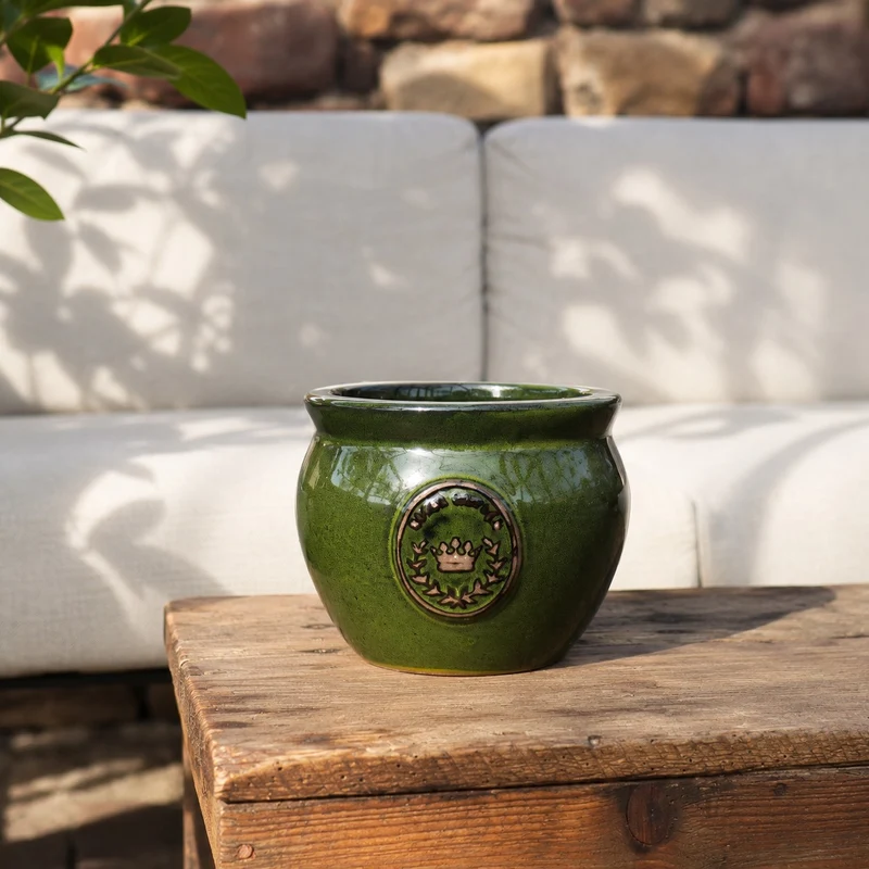 Bauchiger glasierter Pflanztopf "Royal Garden Green" Durchmesser 16-38cm