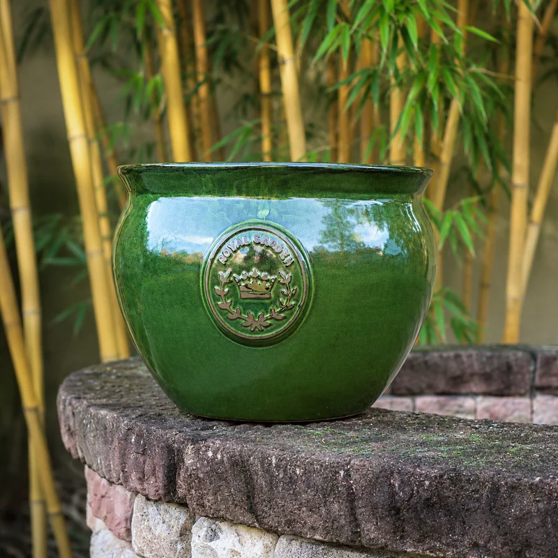 Bauchiger glasierter Pflanztopf "Royal Garden Green" Durchmesser 16-38cm