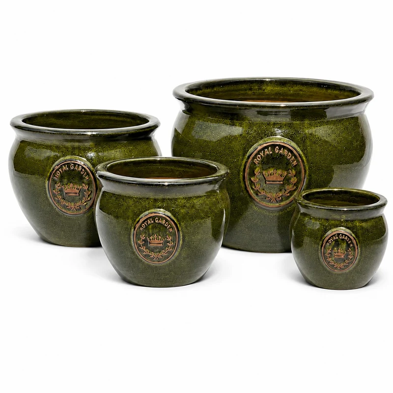 Bauchiger glasierter Pflanztopf "Royal Garden Green" Durchmesser 16-38cm