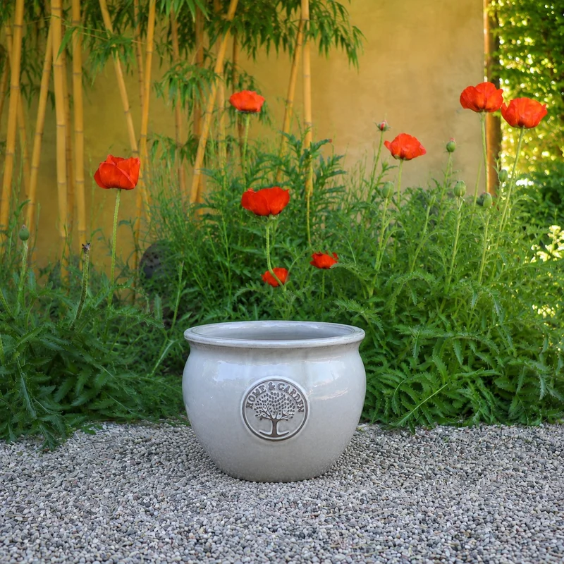Bauchiger glasierter Pflanzkübel "Cappuccino" Durchmesser 16-38cm