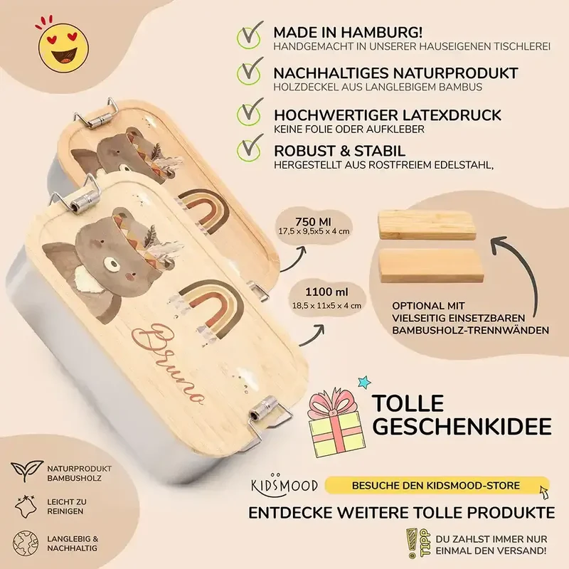 Brotdose Kinder personalisiert - Bär Boho