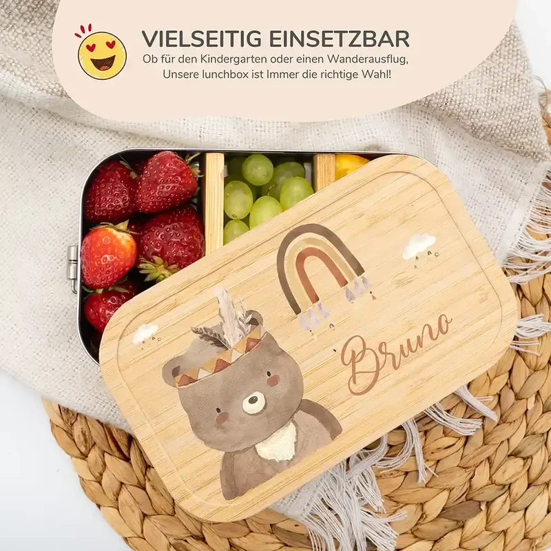 Brotdose Kinder personalisiert - Bär Boho