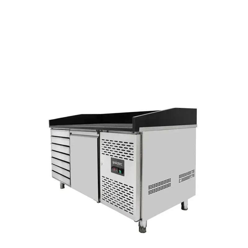 EASYLINE Pizzakühltisch 800 / 1-türig & 7 Schubladen "schwarz"