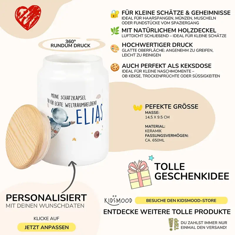 Personalisierbare Keksdose mit Name - Astronaut