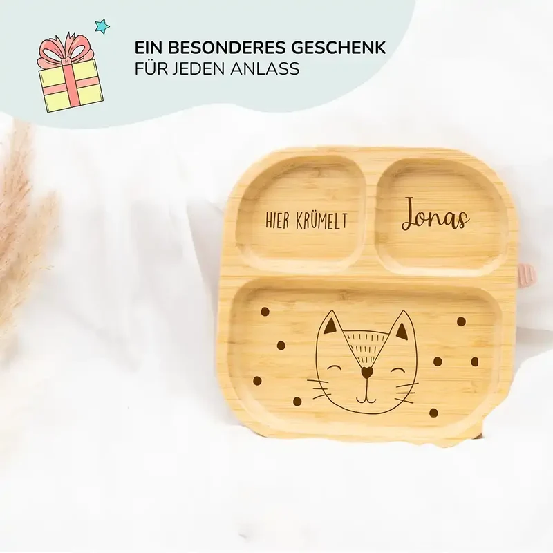 Kinderteller mit Saugnapf personalisiert mit Namen - Hase mit Punkten Motiv