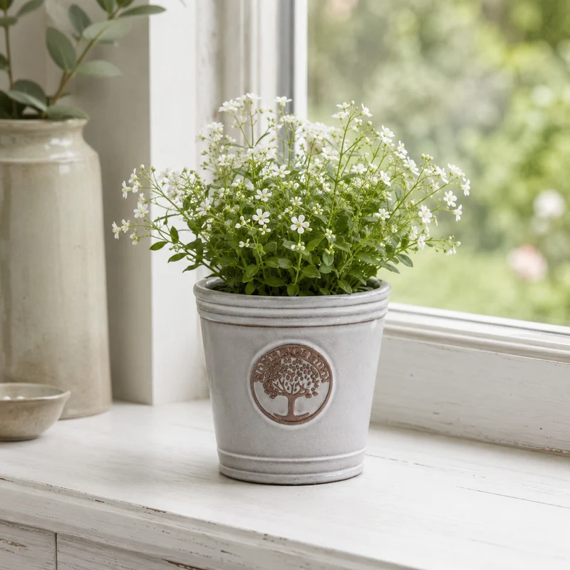 Kleiner, glasierter Pflanzkübel "Cappuccino" Höhe 15 bis 24 cm