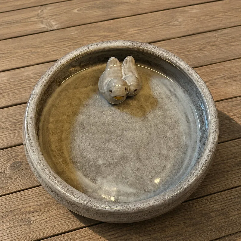 Glasierte Vogeltränke & Vogelbad aus Keramik in zwei Farben