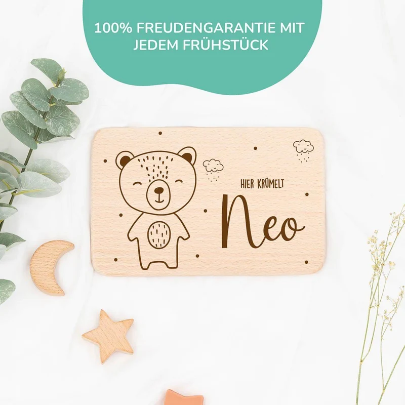 Frühstücksbrettchen Holz Baby Bär