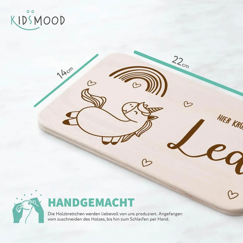 Frühstücksbrettchen Holz Regenbogen & Einhorn