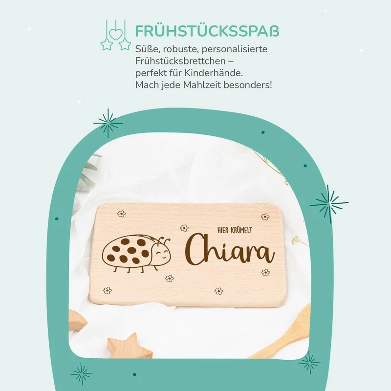 Frühstücksbrettchen Holz Marienkäfer