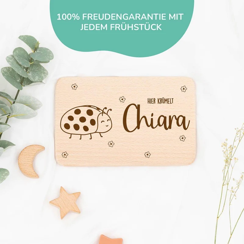 Frühstücksbrettchen Holz Marienkäfer